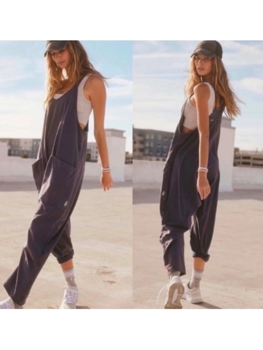 Free People Hot Shot Oversized Grey Jumpsuit XS